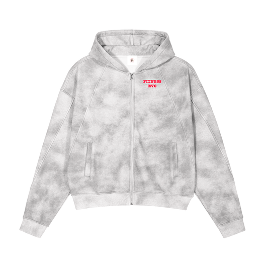 Dirty Washed Boxy Zip-up Fleece Hoodie